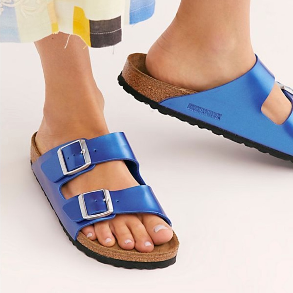 NWT Birkenstock Arizona Sandals Metallic Blue